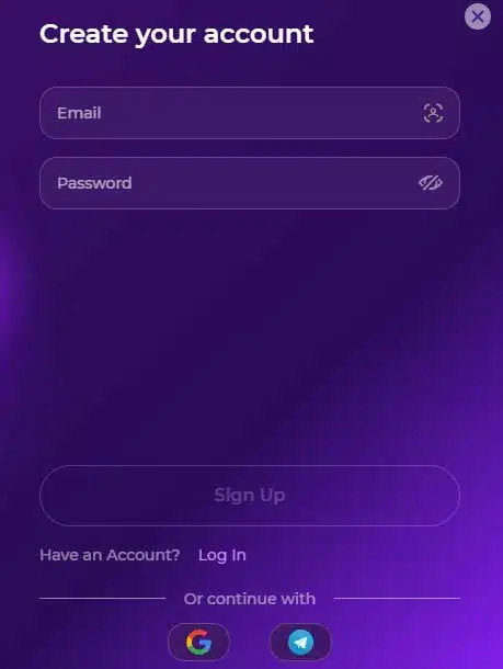 Schermafbeelding van 0xBet registratiepagina