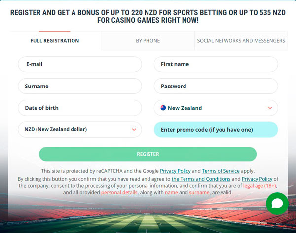 22Bet Casino Sign Up Page