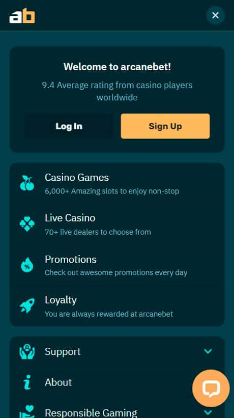 ArcaneBet Casino Website Mobile Login