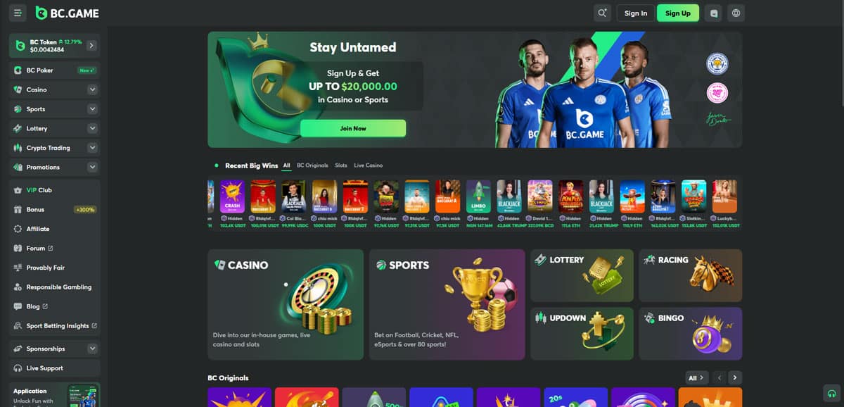 BC Game main page