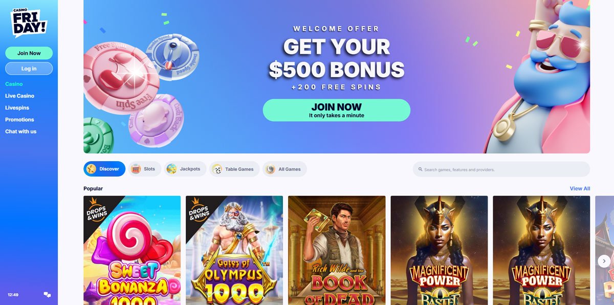 FridayCasino main page