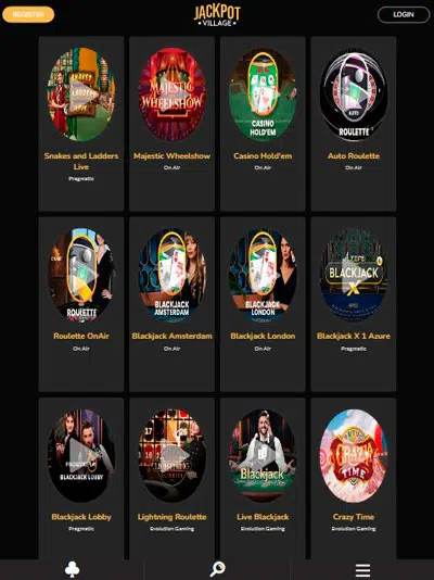 Jackpot Village Mobile Live Games Interface