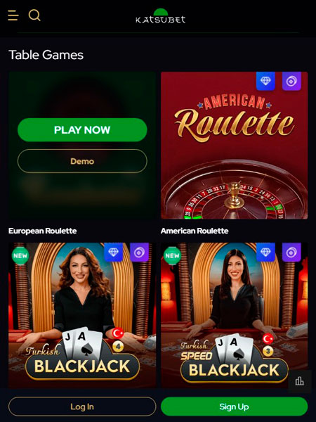 KatsuBet Casino Mobile Table Games