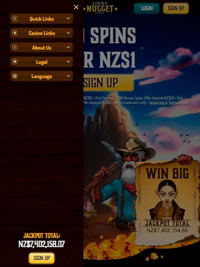 Lucky Nugget Casino Mobile Menu