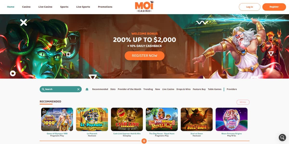 Moi Casino main page