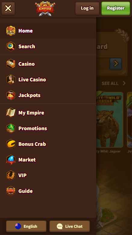 My Empire Casino Mobele Interface 3