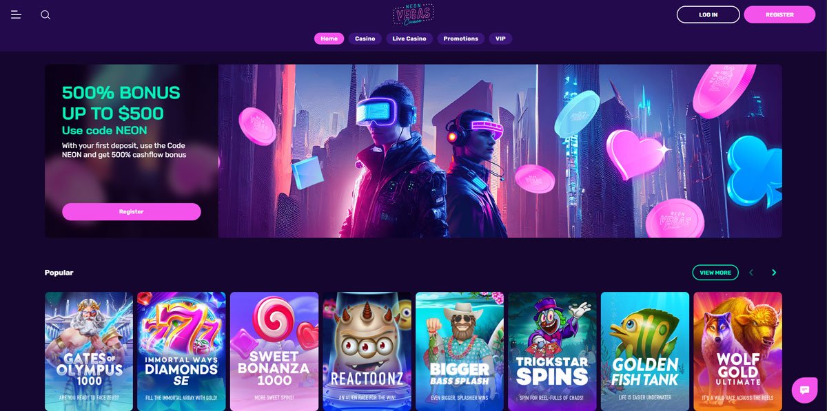 NeonVegas main page