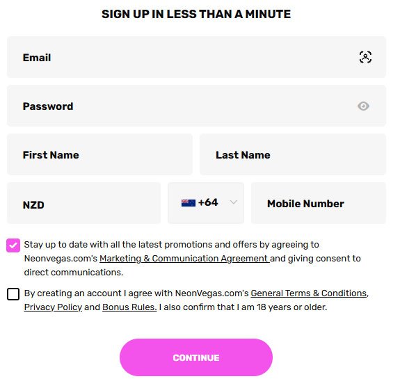 NeonVegas registration