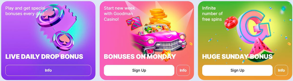 Other bonuses and promotions Goodman Casino