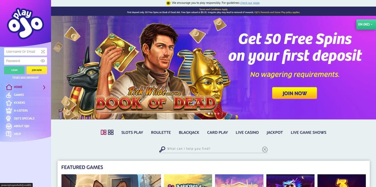 PlayOjo main page