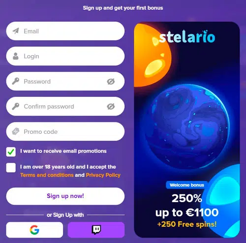 Stelario Casino Registration