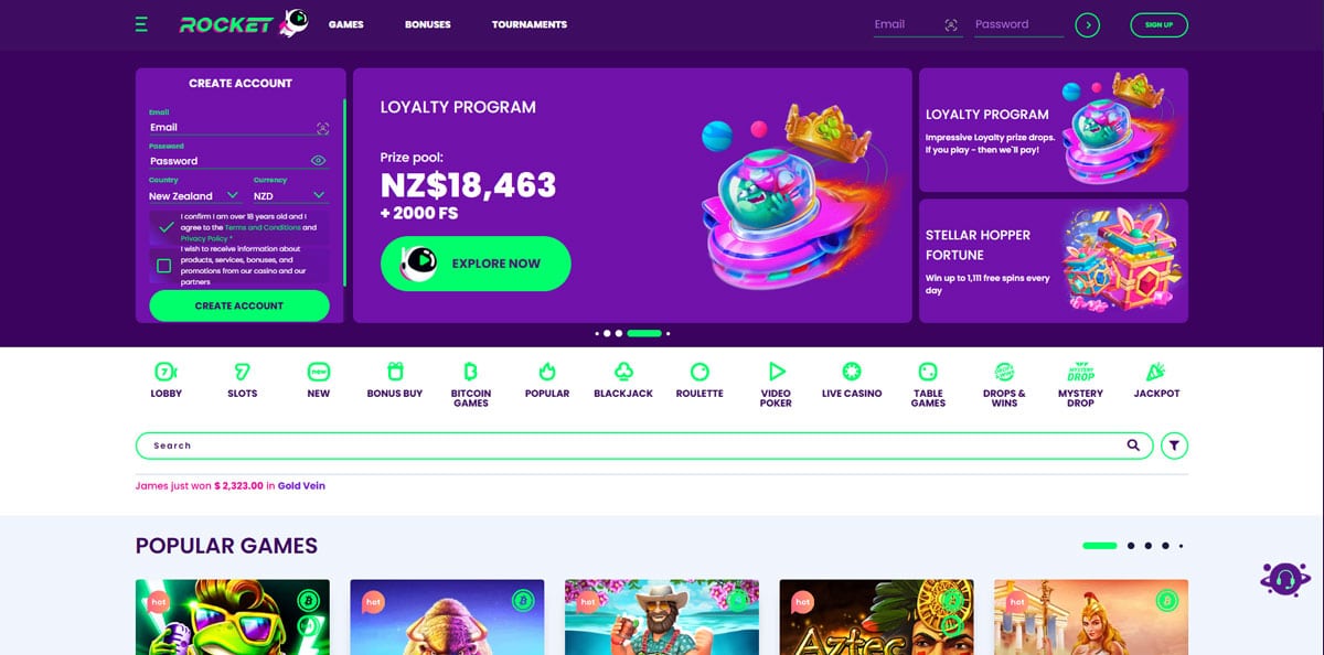 Rocket Casino main page