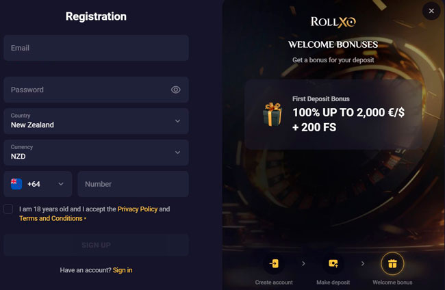 RollXO Casino Registration