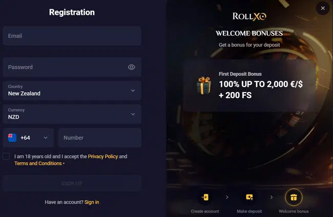 RollXo Casino Registration