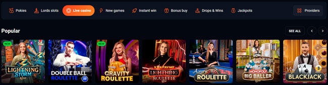 SlotLords Casino Live Games