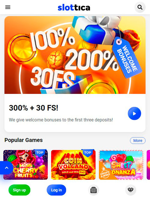 Slottica Casino Main Mobile Page