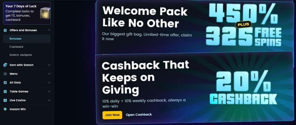 Snatch Casino Bonuses