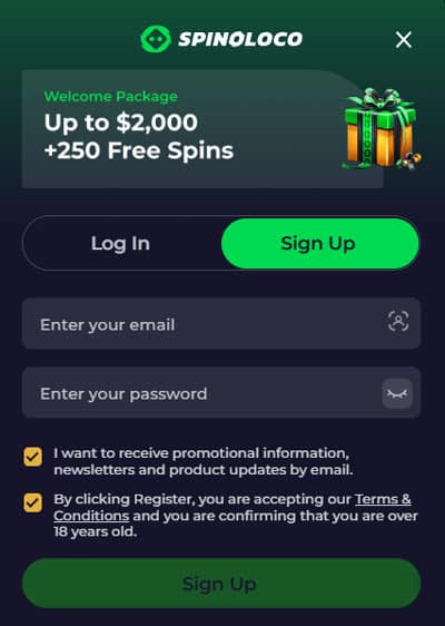 Spinoloco Casino Registration