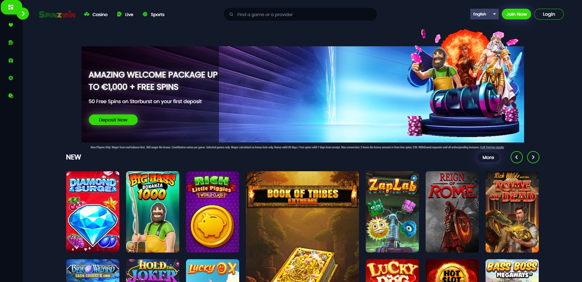 SpinzWin main page