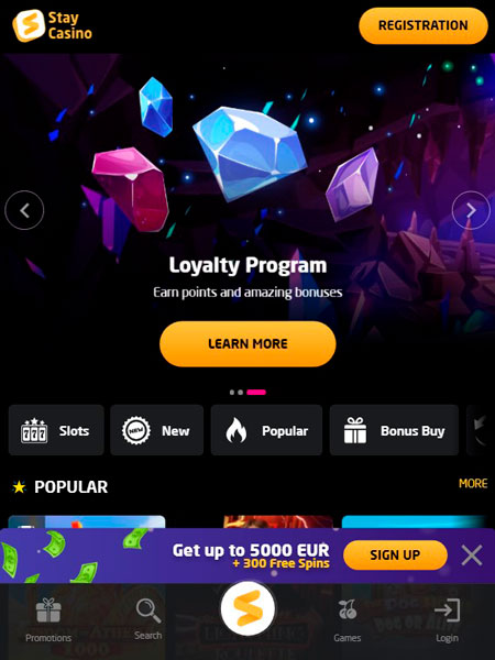 Stay Casino Mobile Main Page