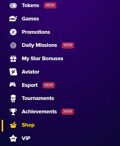 Stelario casino menu